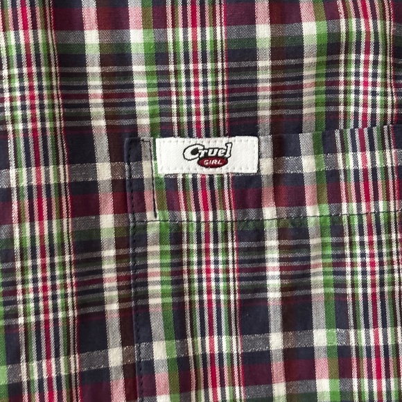 Cruel Girl Blue Green Red Plaid Button Down Long Sleeve Shirt Women's Size L - Picture 9 of 11